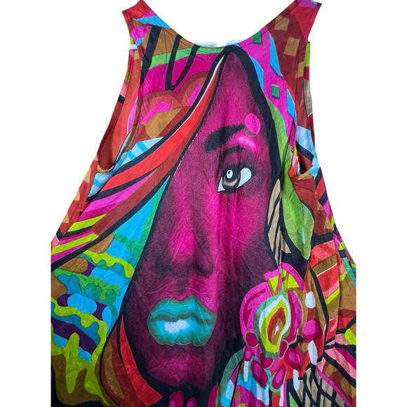 Jack Pot Abstract Art Dress OS Rayon Handkerchief Hem Colorful Graphic Face Boho - Picture 10 of 14